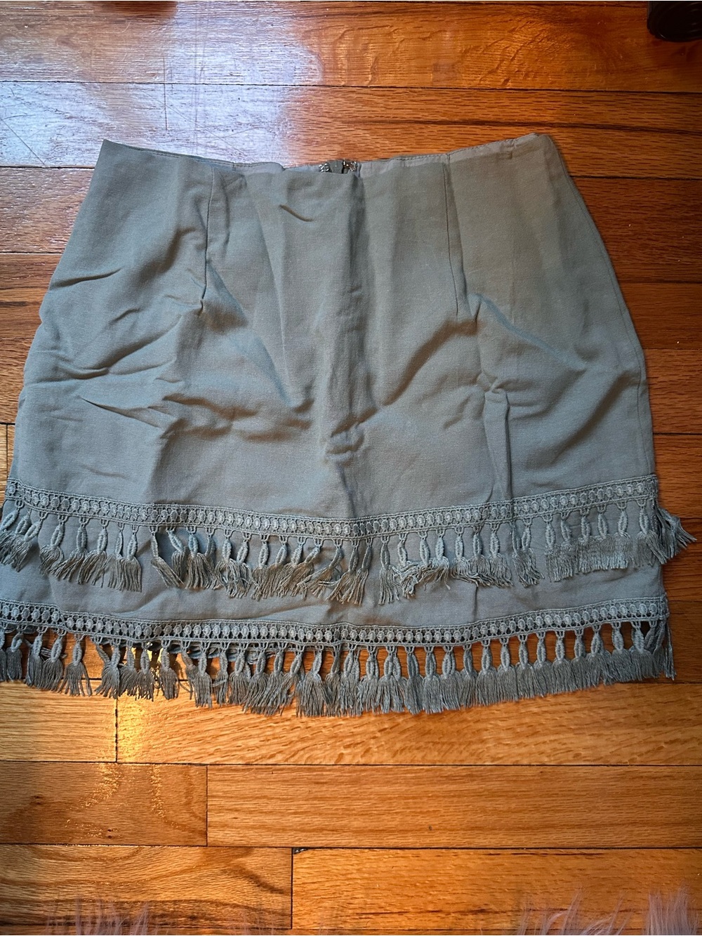 Lulu's Olive Green Fringe Hem Mini Skirt